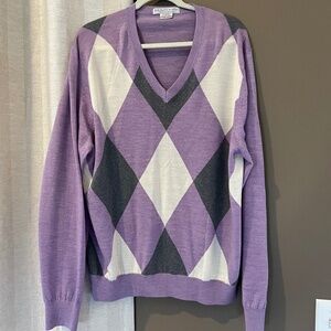 Martin Men's Argyle Lavendar Merino Wool V-neck Pullover Golf Sweater, Size XL